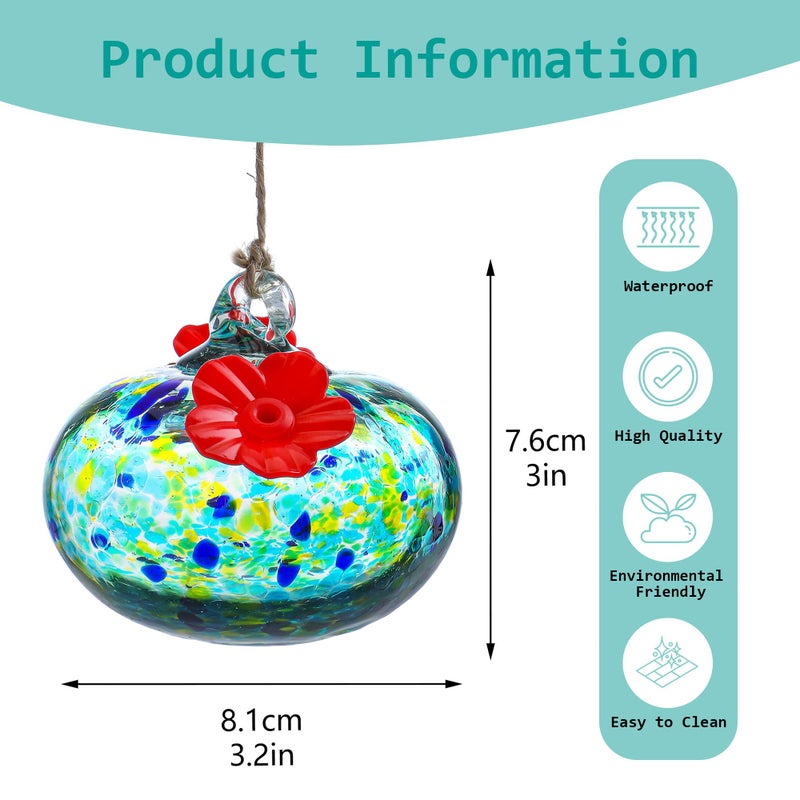KRISININE 3.3OZ Glass Hummingbird Feeder with 2 Feeding Ports Blown Glass Hummingbird Feeder for Outdoors Hanging Garden Patio Decoration Uniques Hummingbird Gifts for Women - Image 2